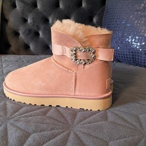 UGG Pink Suede Crystal Buckle Short Boot